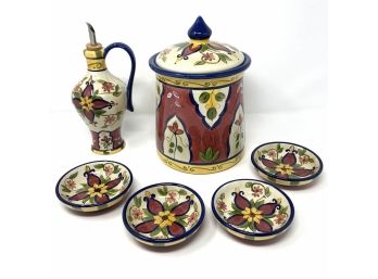 Pier1 Vallarta Handpainted Oil Dipping Set And Matching Cannister