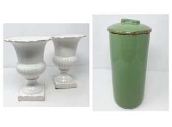 Made In Italy Tall Jar And Pair Of Roman Style Urns