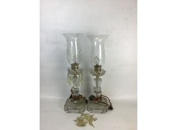 Pair Of Glass Chandelier Table Lamps