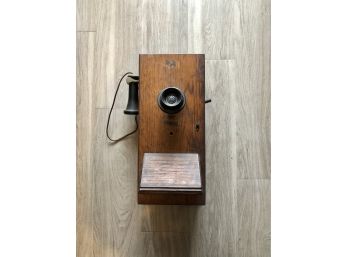 Antique Oak Crank Wall Phone - For Parts - Marked CEECO - Communication Equipment & Engineering Co.