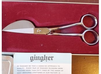 Vintage Metal Case - But Never Used - Gingher 6 Inch Knife Edge Applique Scissors. For Applique & Rug Making