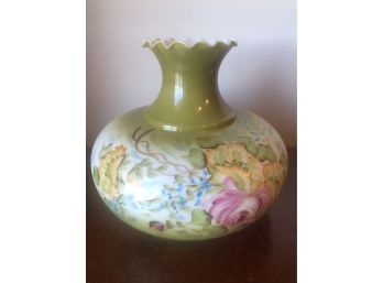 Large Antique Green/white Hand Painted Glass Lamp Shade For Gone With The Wind Style Lamp