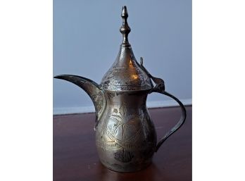 Hand Crafted Turkish Tea Pot -highly Decorated With Flower Etchings, Palm Tree & Crossed Swords, Saudi Arabia