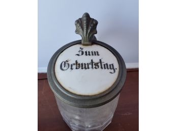 Antique German Beer Mug / Stein Metal Decorative Lid With 'Zum Geburtstag' -'for The Birthday'!!