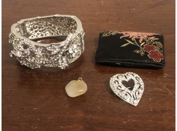 Lot Of 3 Jewelry Items: Bangle, Quartz Pendant, & Pin