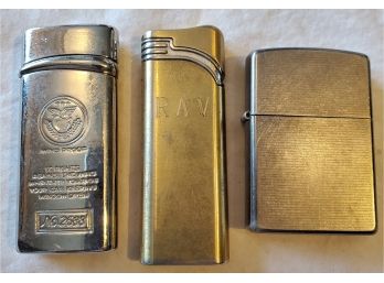 Lot Of Three Vintage Cigarette Lighters - Zippo Chrome C 06, Fire Bird, Wind Proof No 2688