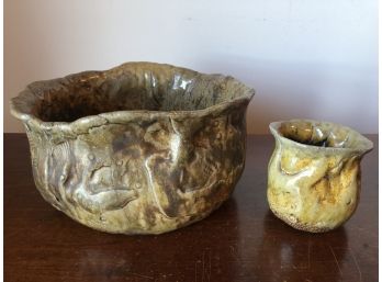 Vintage Hand Crafted Artist- Created Fossilized Pottery: Bowl & Mug. Connecticut Estate Home Fresh