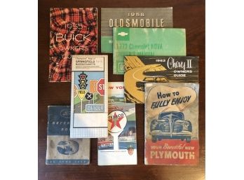 Lot Of Vintage Car Manuals And Two Bonus Maps. Ford, Buick, Chevrolet, Oldsmobile, Plymouth!!!