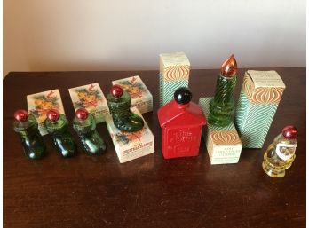 Lot Of Vintage Avon Christmas Themed Cologne & Collector Glass Bottles Circa 1970s Era