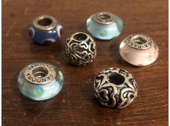 Lot Of Six Glass & Sterling Pandora Bead Charms