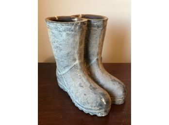 Large Antique Cast Iron Rain Boots Door Stopper : Planter : Umbrella Holder