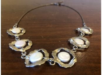 Sterling Silver And Mother Of Pearl Necklace - Marked: Israel 925