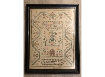 Framed Hand Embroidered Needlework Sampler Signed & Dated From 1963