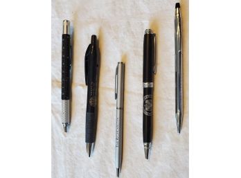 A Five Pen Lot - 1 CROSS Pen, 1 Ritz Carlton, 1 National Security Admin USA,1 New England Fire Chiefs, 1 Ruler