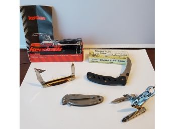 Lot Of 5 New Pocket Knives Of Multi -purpose Tools: Kershaw Chive 1600,dragon Claw 2000, Craftsman, Swiss Tech