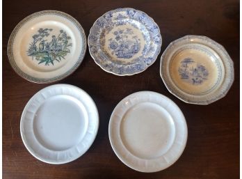 Lot Of Asian Style Four Antique Plates & One Bowl: Transfer Ware, J. Edwards, Japan Flowers, Aladdin