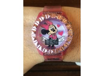 Isn't She Adorable In Pink?!!  Illuminating Digital Minnie Mouse Wristwatch -Accutime Watch Co. Battery Oper.