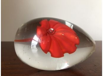 Decorative Red Flower Egg- Shaped Studio Hand Blown Art Glass Paperweight