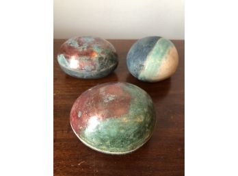 Three Lovely - Hand Painted Stones All With Bell Bits Inside - Shake Them For Soothing Or Melodic Sounds!