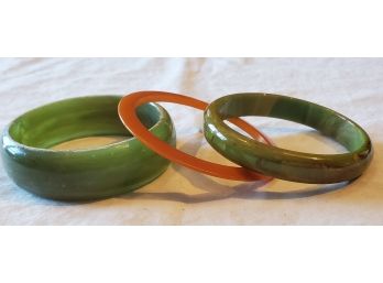 Three Lovely Vintage Earth Tone Bakelite Bangle Bracelets