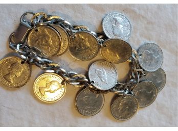 Elizabeth II & Georgivs VI 1950 - 1953 & 1954 Farthing Charm Bracelet - 7 1/2' Long When Open