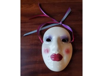 Very Pretty Carnival Or Mardi Gras Porcelain Mask With Ribbons