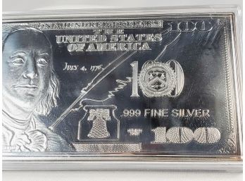 1 Oz   .999 Silver Proof $100  Silver Bill With Certificate Or Authenticity