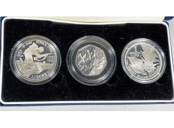 1994 3 Coin SILVER Proof Collection World War 11 US And France Commemorative Boxed