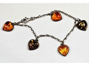 Sterling Silver Heart Bracelet Amber