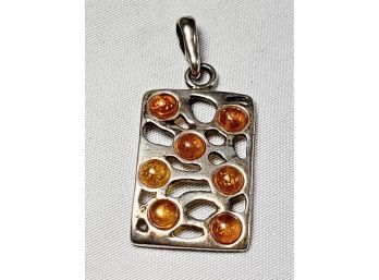 Hand Made Amber And Sterling Silver Pendant