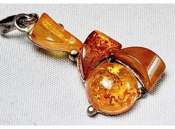 Unique Sterling Silver Amber Pendant