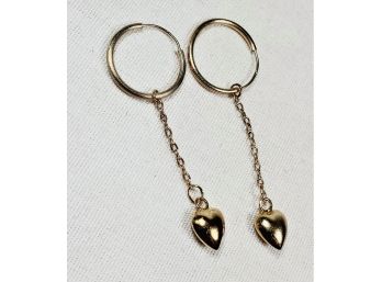 Hanging Heart Sterling Silver Hoop Earrings