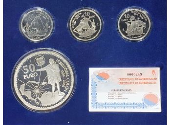 Cristobal Colon SILVER Coin Set With Certificate (80 Total Euro)