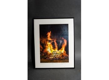 Framed Photograph Of Burning Boat On Cayuga Lake