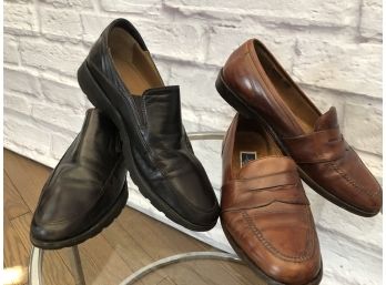 2 Pairs Men's Leather Slip Ons, Made In Italy, Taryn Rose And Bragano - 9.5D