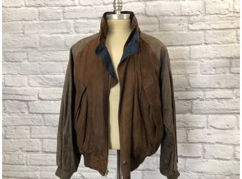 Vintage Leather Hunting Jacket, Large Pockets, Hidden Rain Hood - Sz L