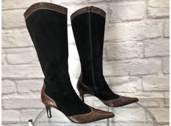 Max DiCarlo Suede And Leather 2 Tone Tall Heeled Boots, Great Detailing - Sz 8