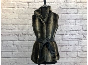 Via Spiga Faux Fur Vest With Faux Leather Tie Belt - Fab - Sz S