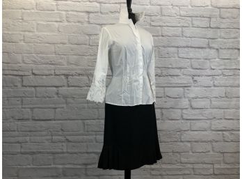 Tahari Skirt Paired With Willy Smith Lace Sleeve Cotton Blouse - Skirt Sz 4, Blouse M