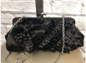 Black Satin Evening Clutch With Chain By Expressions NYC 9x3