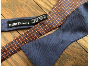 Hermes Silk Bow Tie - Blue Background Orange Design - Lovely