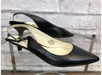 Anne Klein Black Leather Slingback With Kitten Heel, Like New, Rubber Soles - Sz 9