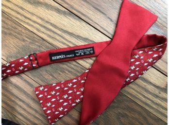 Hermes Silk Bow Tie - Red With Stork And Pink Kite