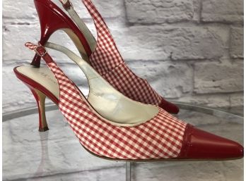 Anne Klein Red Checked And Patent Leather Slingback Spectators,  So Much Fun - Sz 7.5