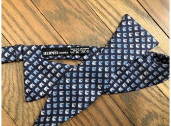 Hermes Silk Horse Bow Tie In Blue