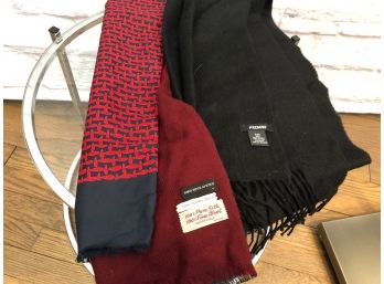 Vintage Silk And Reverse Side Wool Scarf And An Alpaca Black Scarf, Nicely Paired