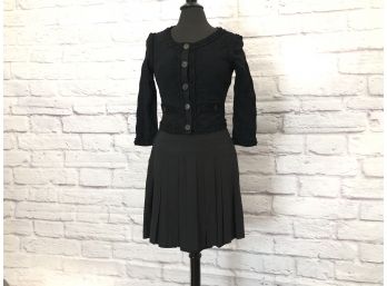 Chanel 2 Piece Outfit - Pleated Silk Skirt And Knit Button Top - Sz 34 (4)