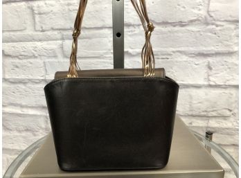 Stuart Weitzman Brown Leather Evening Bag With Metallic 'gimp' Handle