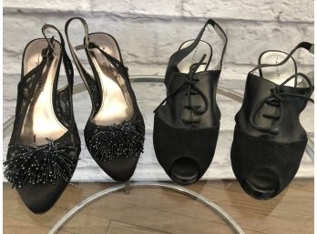 A. Martinelli And Tahari Sling Back Heels - One Lacey And One Laced - Sz 7.5