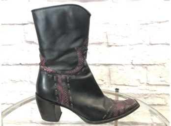 Beltrami Italian Cowboy Boots With Purple Snakeskin Trim - Spaghetti Western? Sz 39 (7)